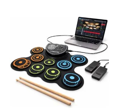 Bateria Eletrônica Com Midi Tomate 9 Pads Usb Pc Preto - Foto 2