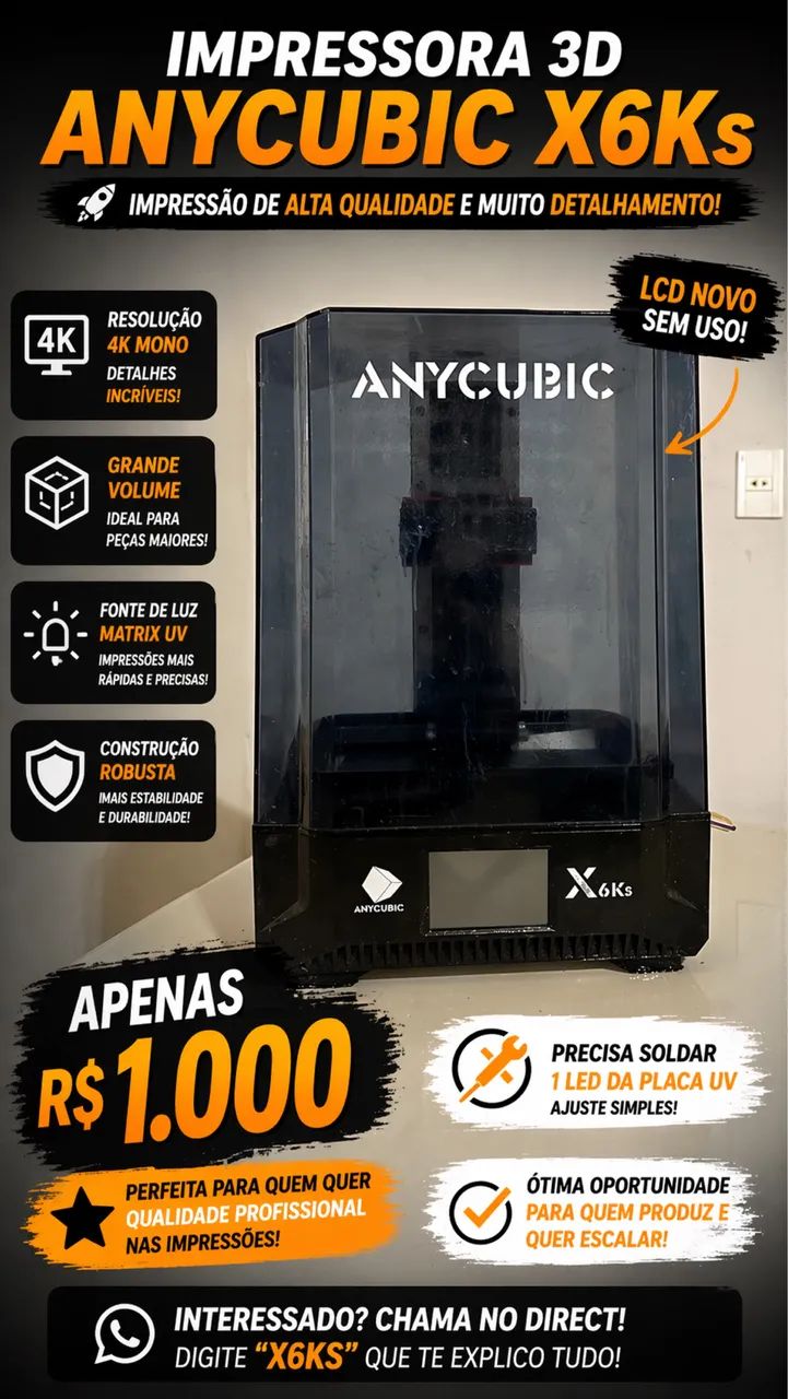 Impressora de resina photon mono X6Ks LCD NOVO - Periféricos e