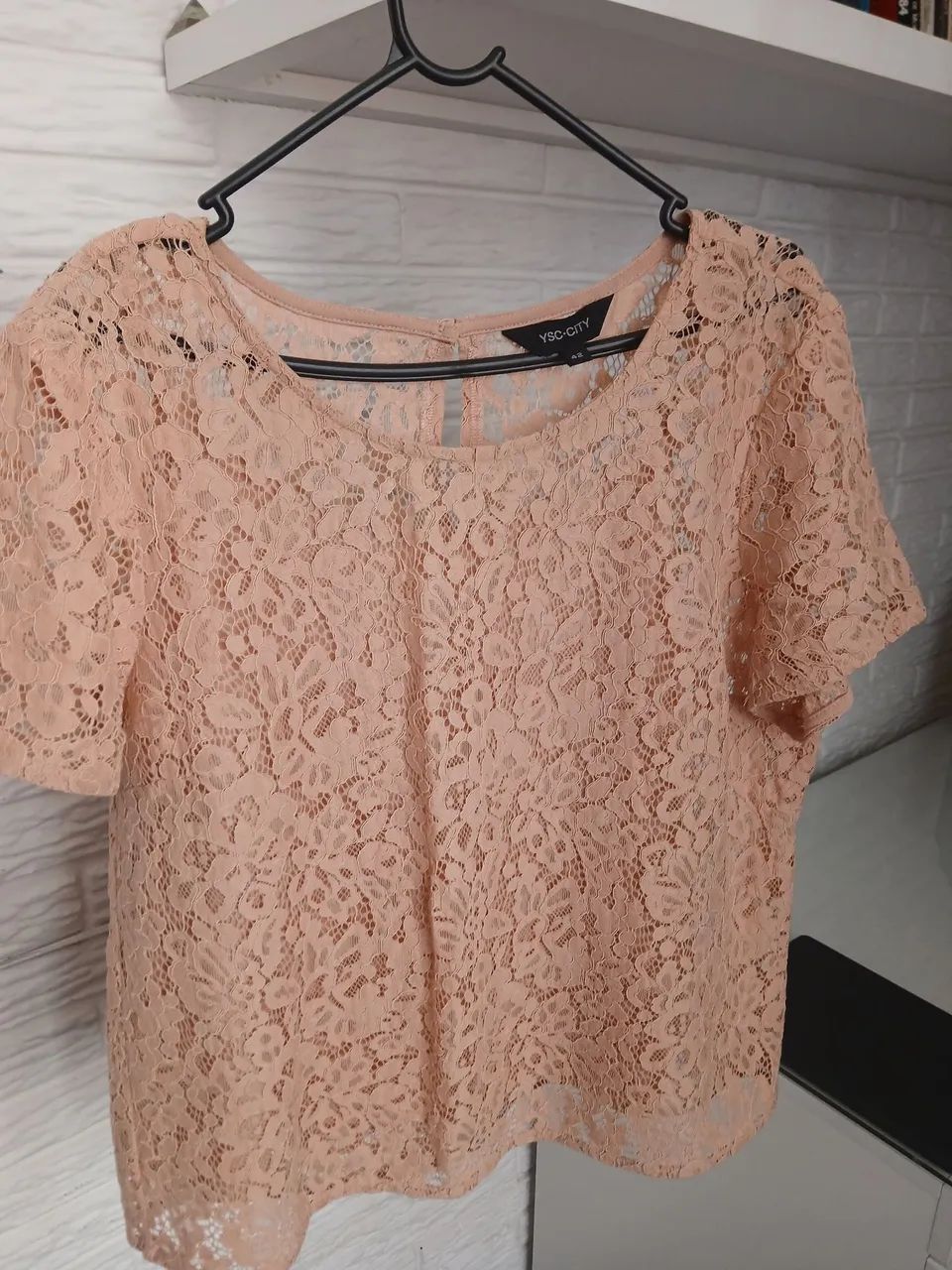 Blusa renda nude M/G