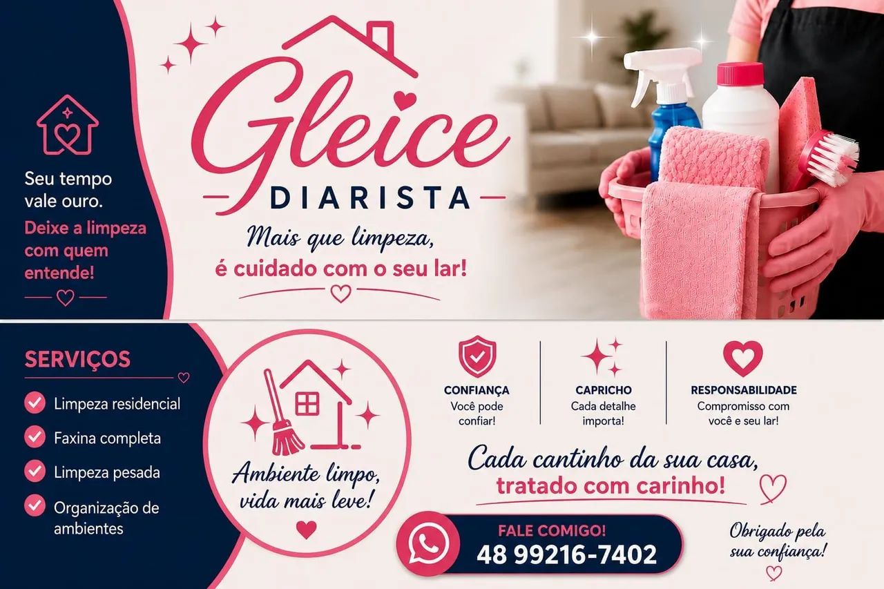 ? Olá! Eu sou a Gleice, sua diarista. 