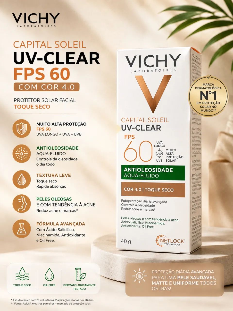 Protetor Solar Vichy Capital Soleil UV-Clear FPS 60 com Cor 4.0 - 40g - Foto 2