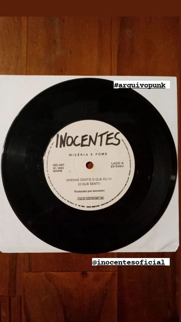 Disco Vinil Inocentes: Miséria e Fome compacto 7 polegadas rara edição original de época - Foto 3