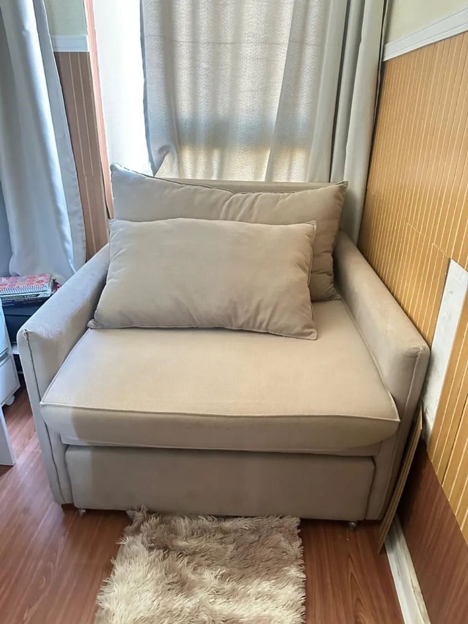 Sofá-Cama Retrátil Bege - Confortável e Espaçoso - Foto 3