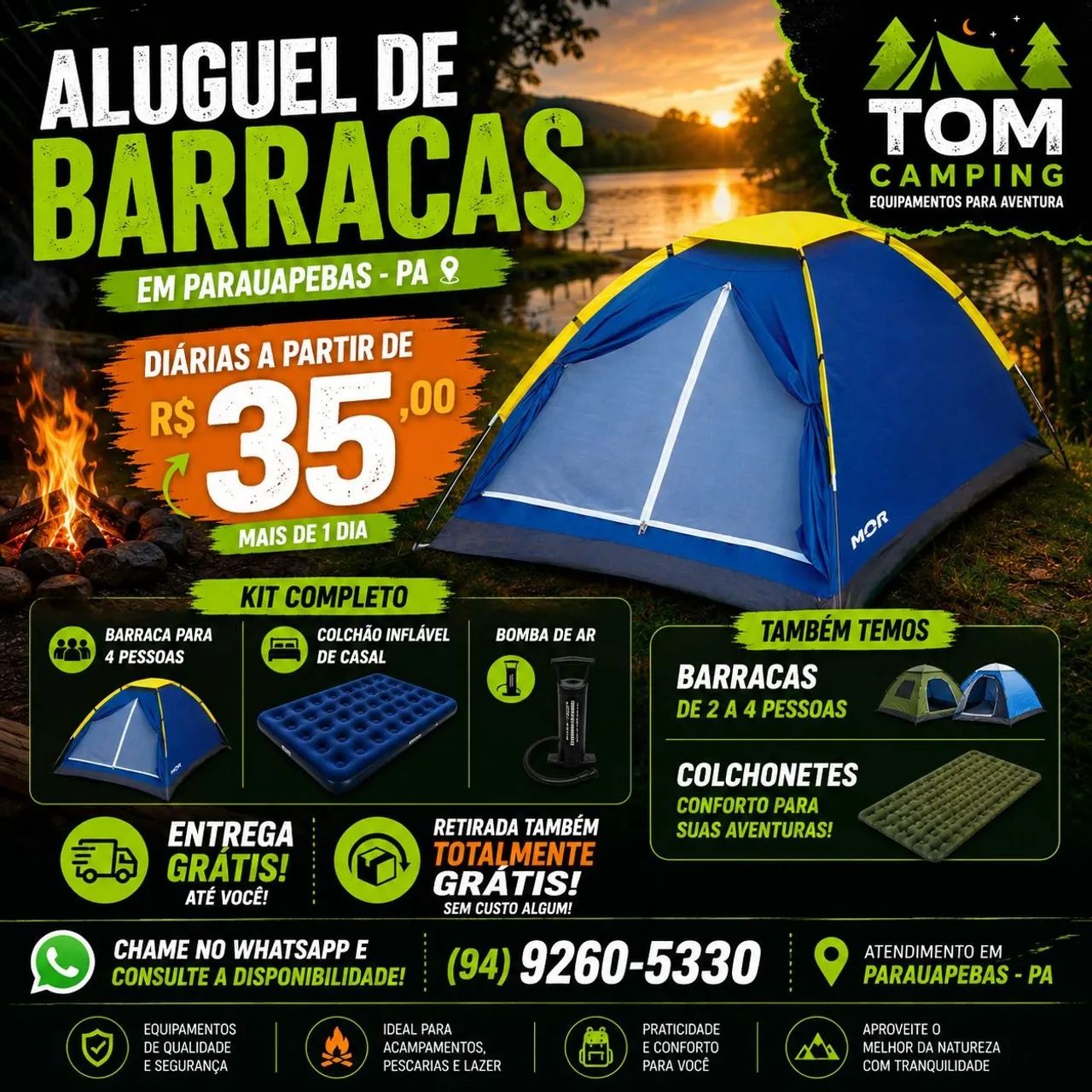 Aluguel de barraca kit camping