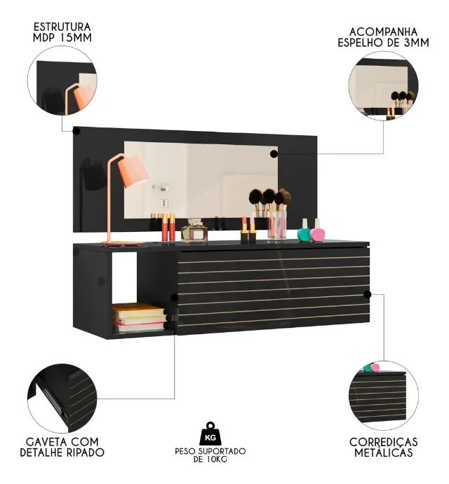 Penteadeira Joy Camarim com Espelho Multiuso - Foto 3