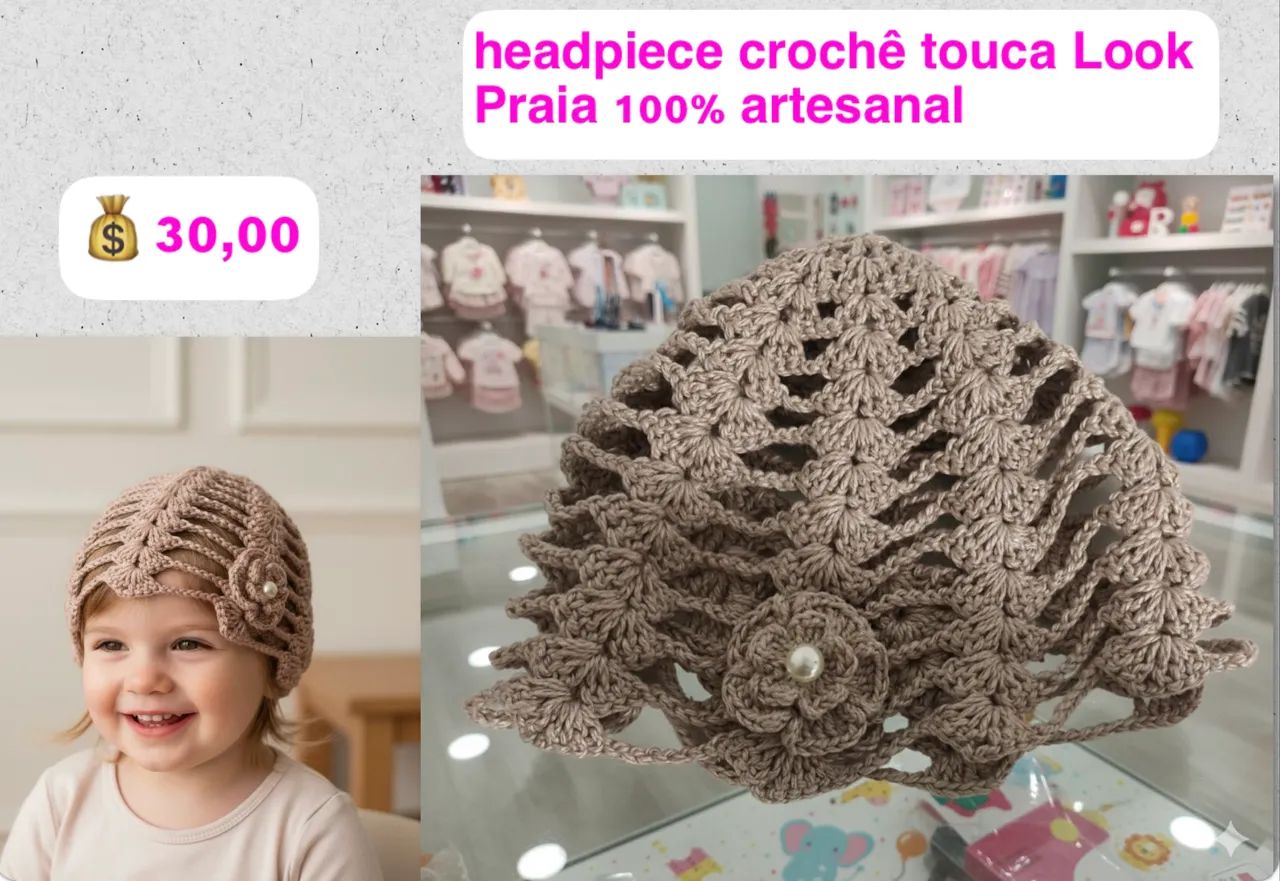 headpiece crochê touca infantil 