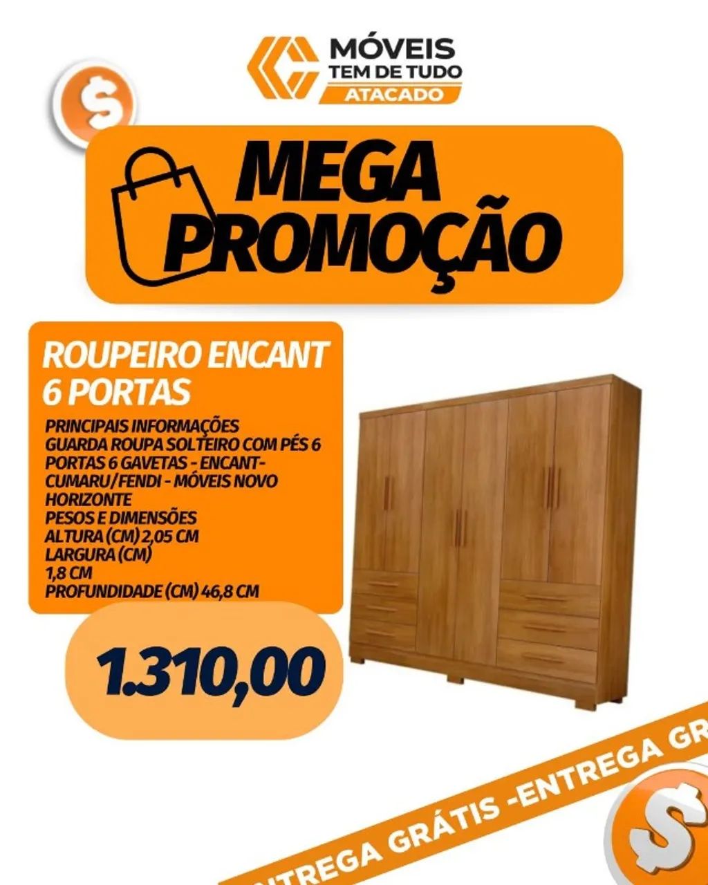 SUPER PROMOÇÃO GUARDA ROUPAS SOLTEIRO ENCANT