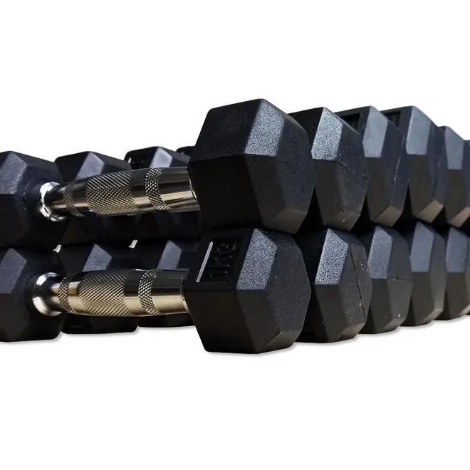 Kit de halteres Sextavado com inox. Com suporte
