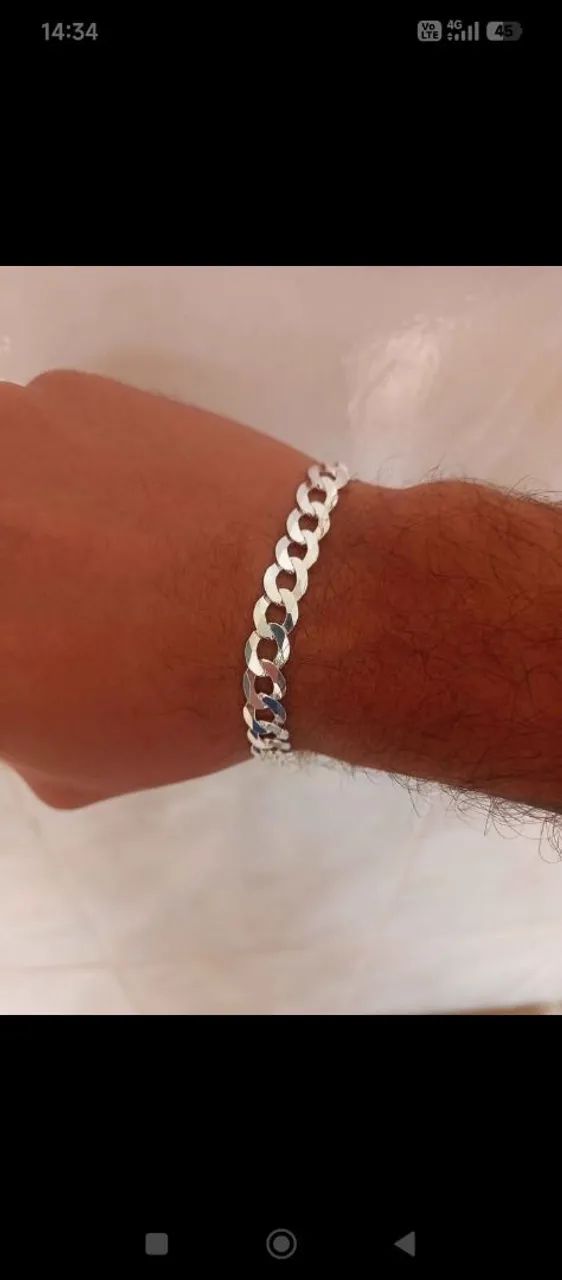 Prata 925 Pulseira 8mm Grumet Nova