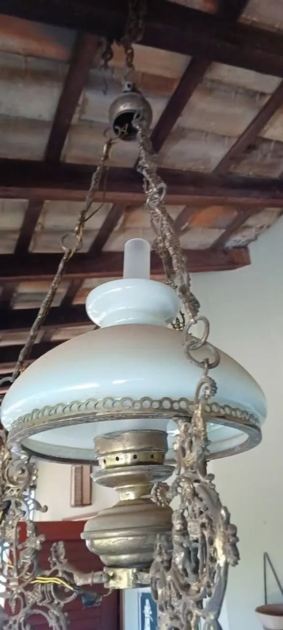 pendente de bronze com cúpula de opalina. antigo. funcionando! - Foto 3