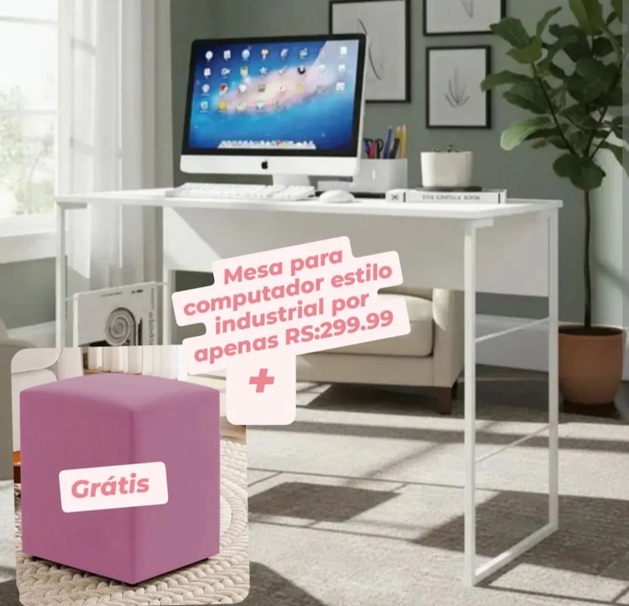 Mesa para computador estilo industrial+puff grátis 