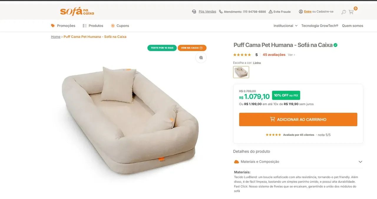 Puff Cama Pet Humana (sofá na caixa)