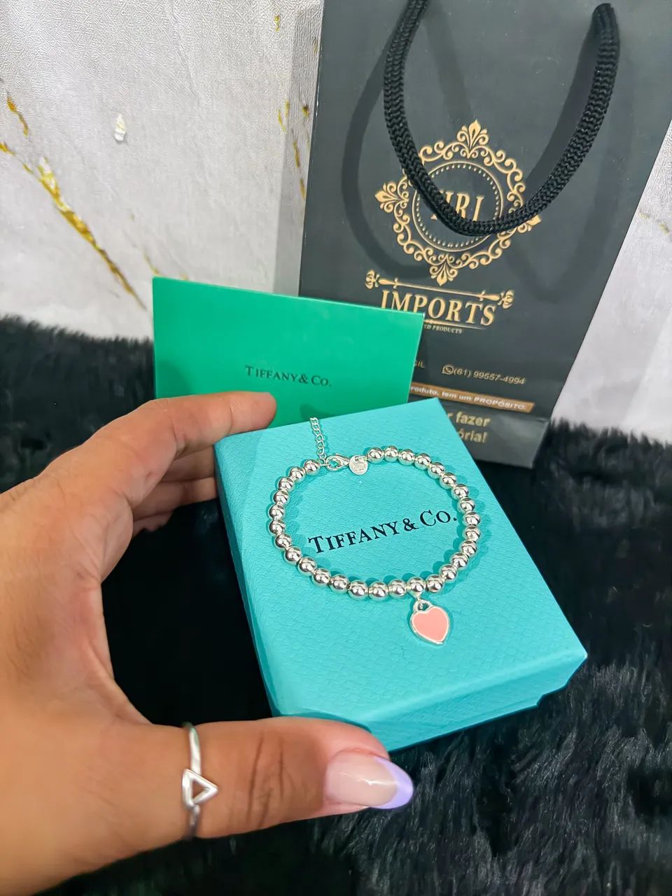 Pulseira Tiffany coração rosa  - Foto 3
