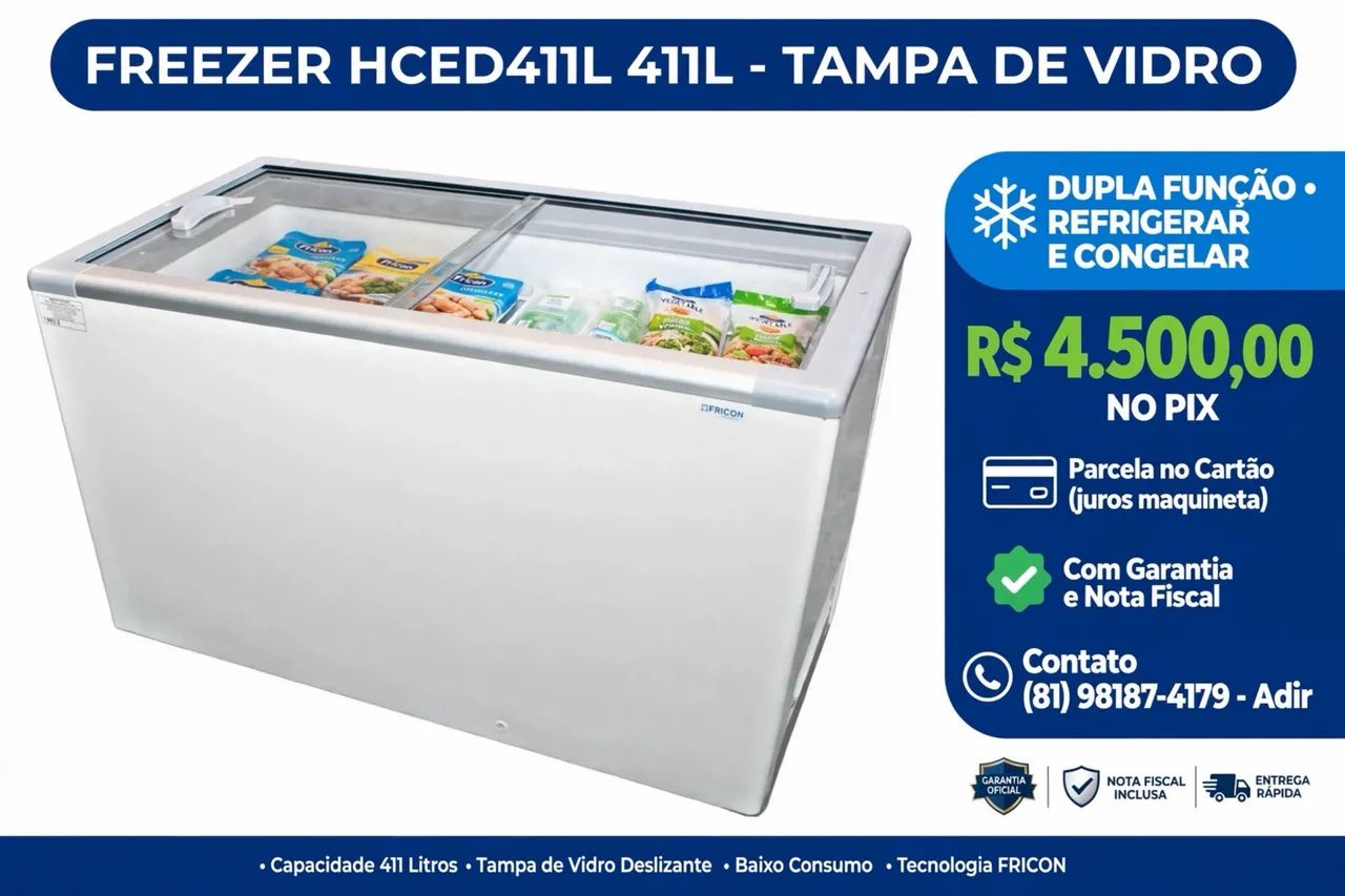 FREEZER 411L DUPLA FUNÇÃO FRICON