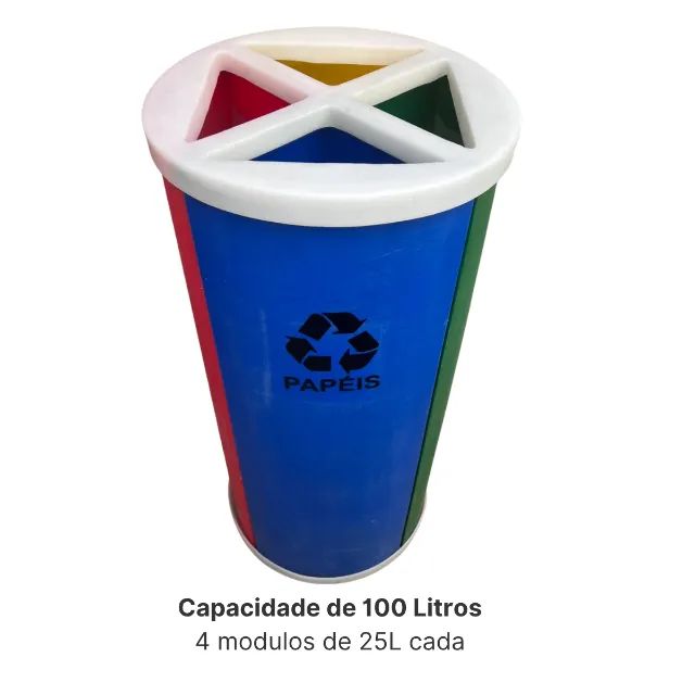 Lixeira Mix Coleta Seletiva 100 Litros Com 4 Divisões - Foto 3