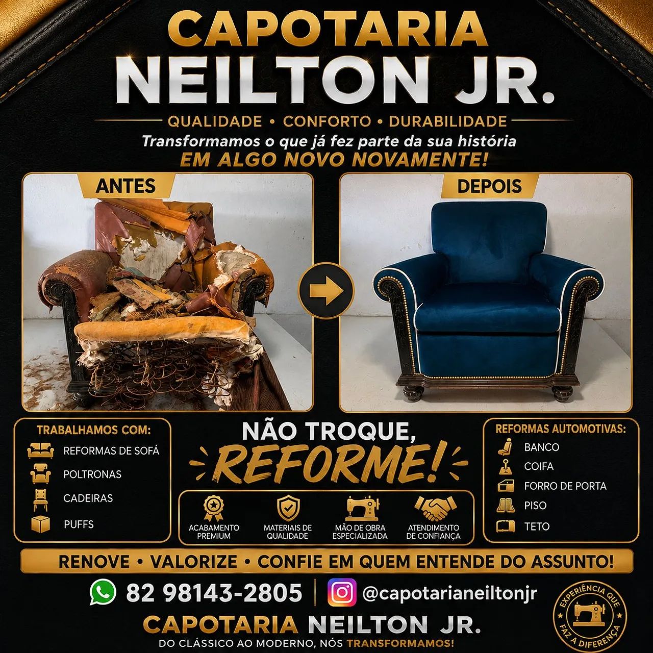 Reforma / Capoteiro / Sofá / Poltrona / Puffs / Bancos de Carro