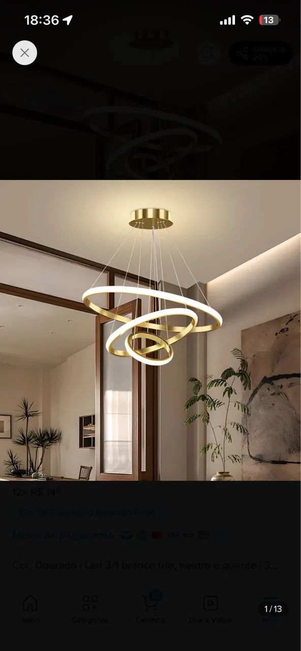 Lustre de led pra sala 