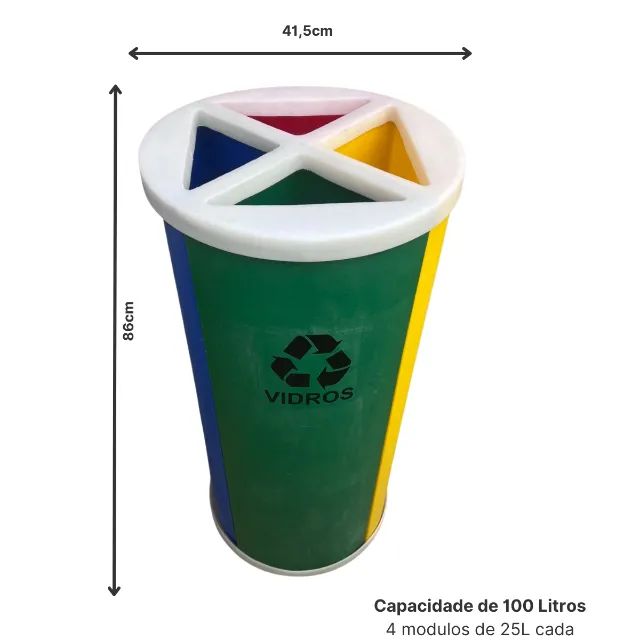 Lixeira Mix Coleta Seletiva 100 Litros Com 4 Divisões - Foto 4