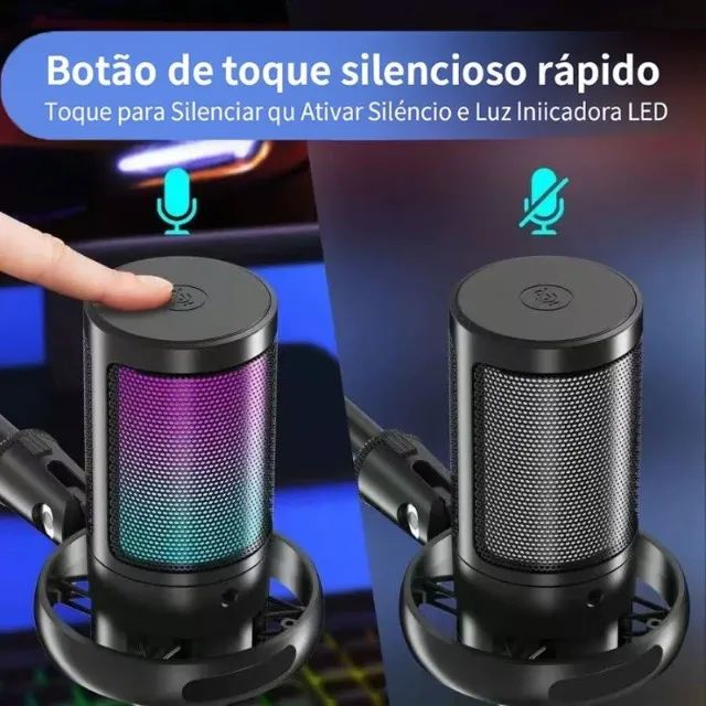 Microfone condensador Rgb usb tipo c stream lives - Foto 4