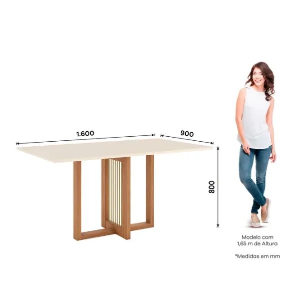 Mesa de Jantar 160cm Retangular 6 Lugares com Vidro Canto Arredondado Natalí  - Foto 3