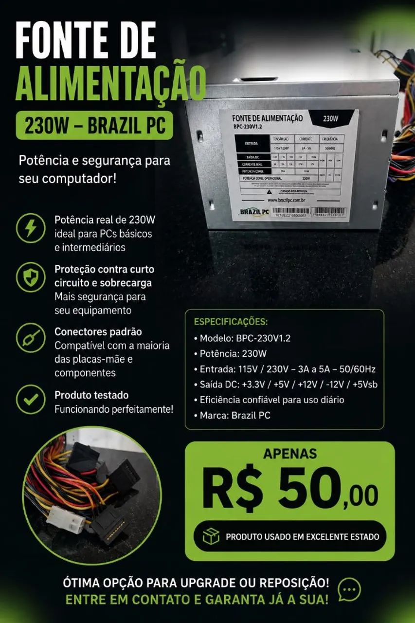 Fonte de Alimentação Brazil PC 230W - modelo BPC-230V1.2