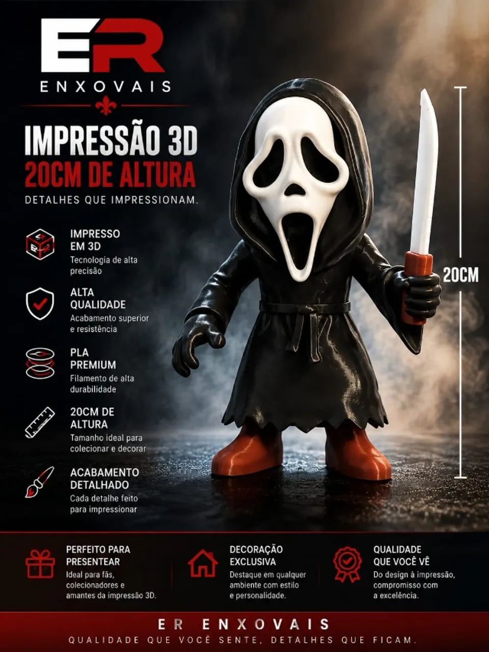 Ghostface colecionavel INCRIVEL 20cm IMPRESSÃO 3D