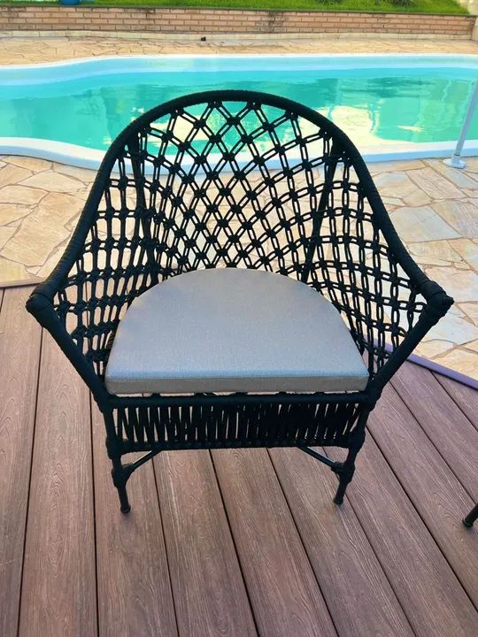 Poltronas de jantar revestido com tricô nautico acompanha almofada no assento   - Foto 2