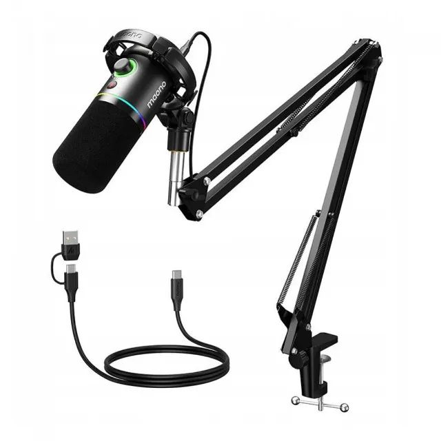 Microfone Gamer Maono PD200XS RGB USB/XLR Black Com Braço Articulado - WZetta