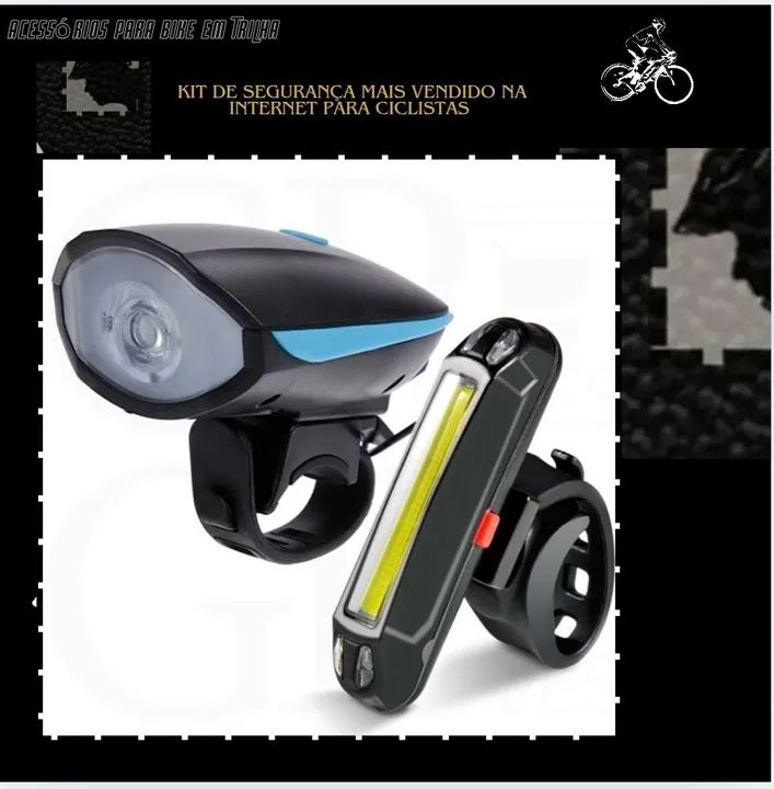 Kit de Segurança para Ciclistas -Farol, Lanterna Traseira e Busina eletrônica 