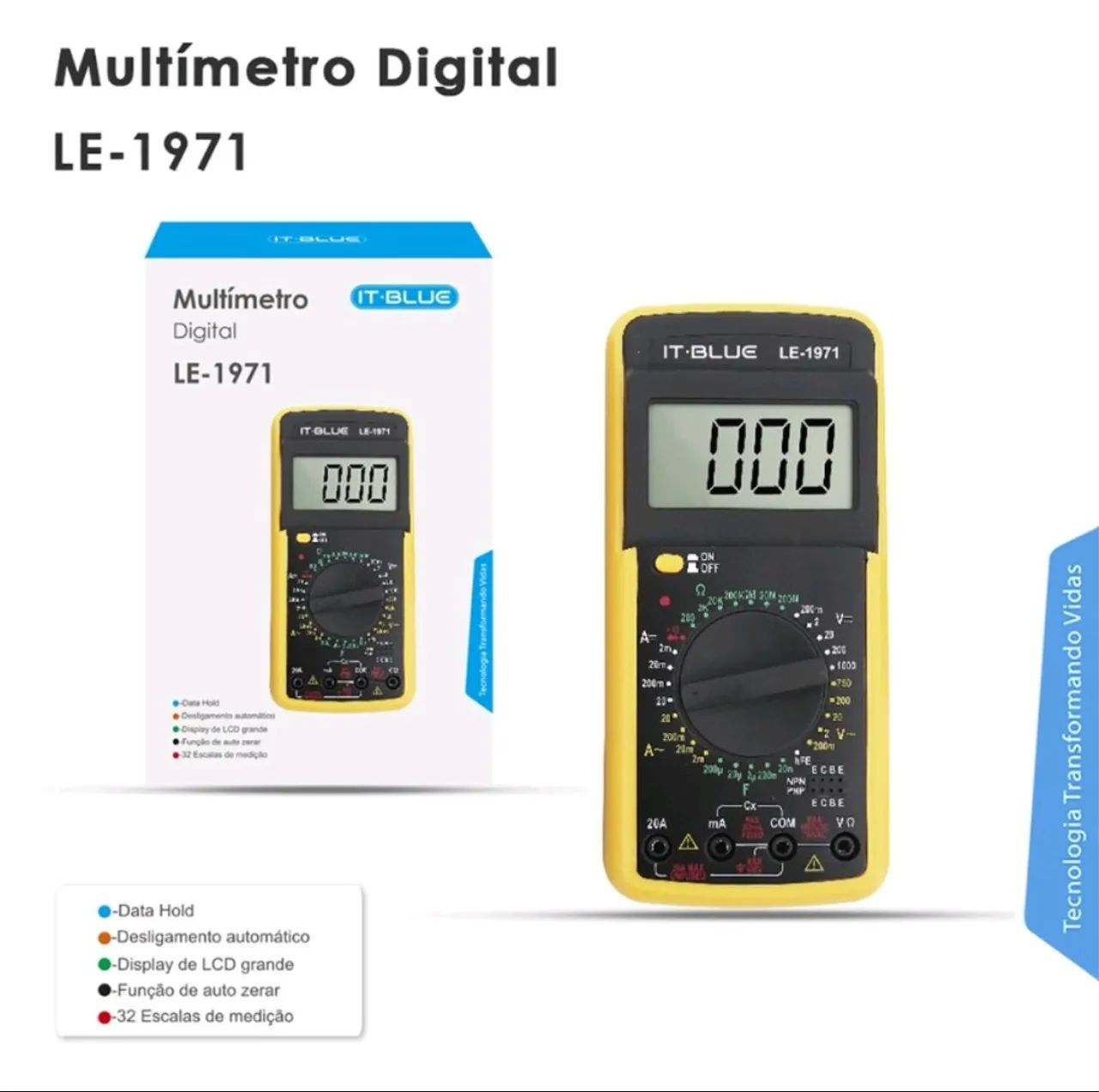Multímetro C/ Capacímetro Bip Original Digital Profissional LE-1971 - Foto 6