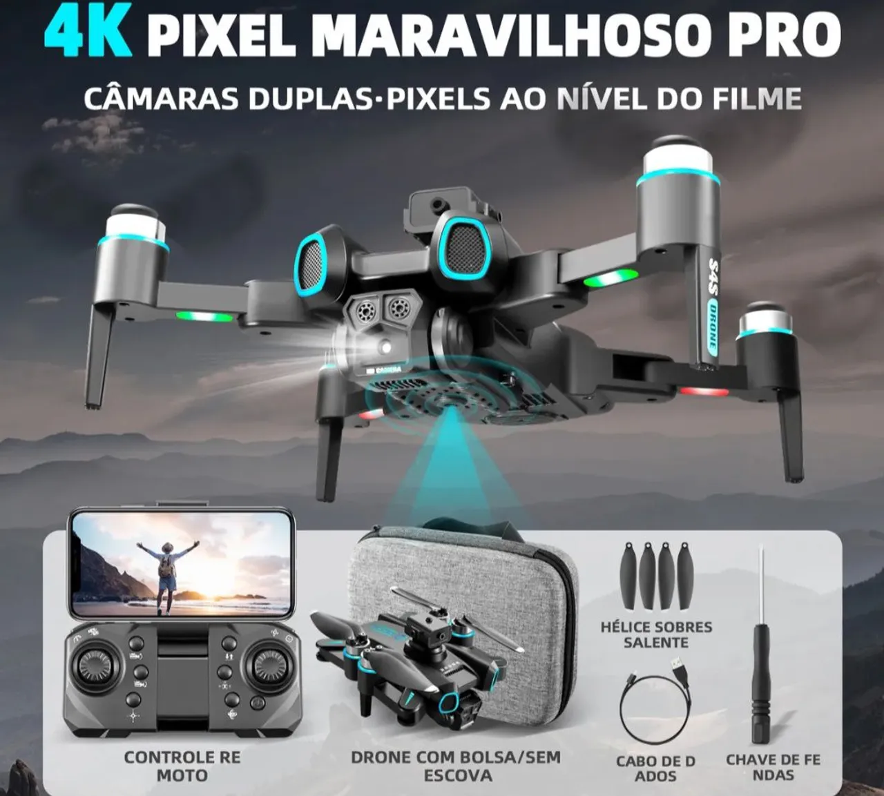 Drone - Novo na caixa! 2 BATERIAS MOTORES BRUXELES SENSO POSIC SENS OBST