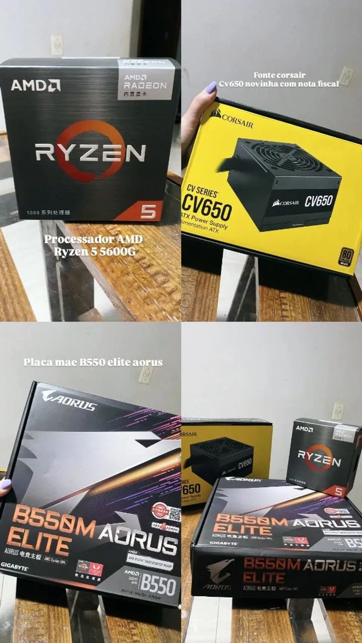 Kit PC Gamer Completo - Ryzen 5 5600G, B550 Aorus Elite, CV650 Corsair