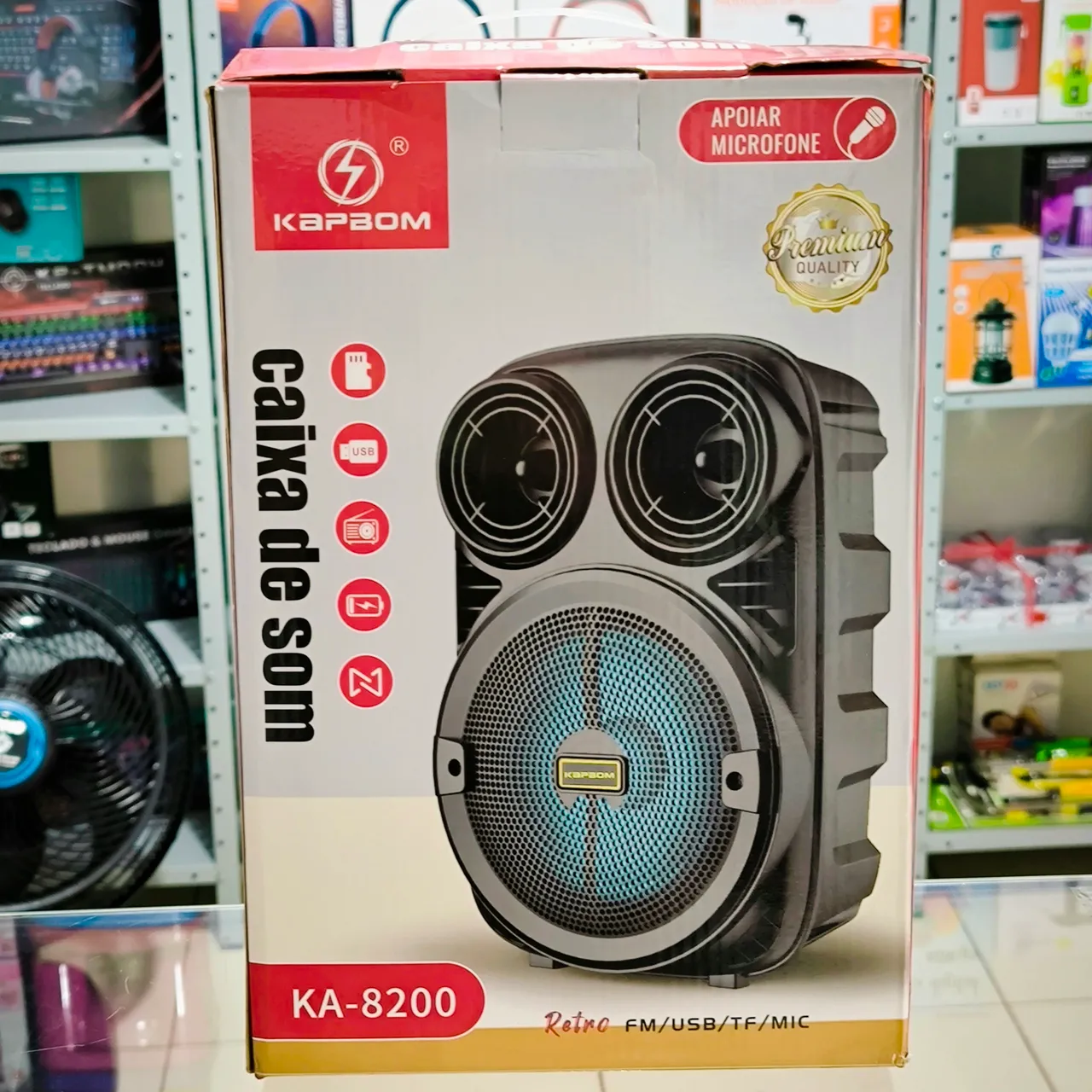 Caixa de som Bluetooth com led e entrada para microfone P10