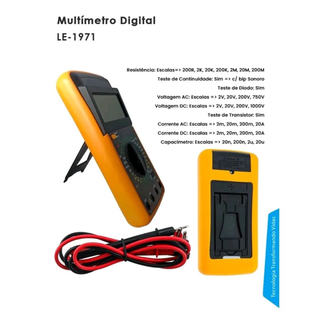Multímetro C/ Capacímetro Bip Original Digital Profissional LE-1971 - Foto 4