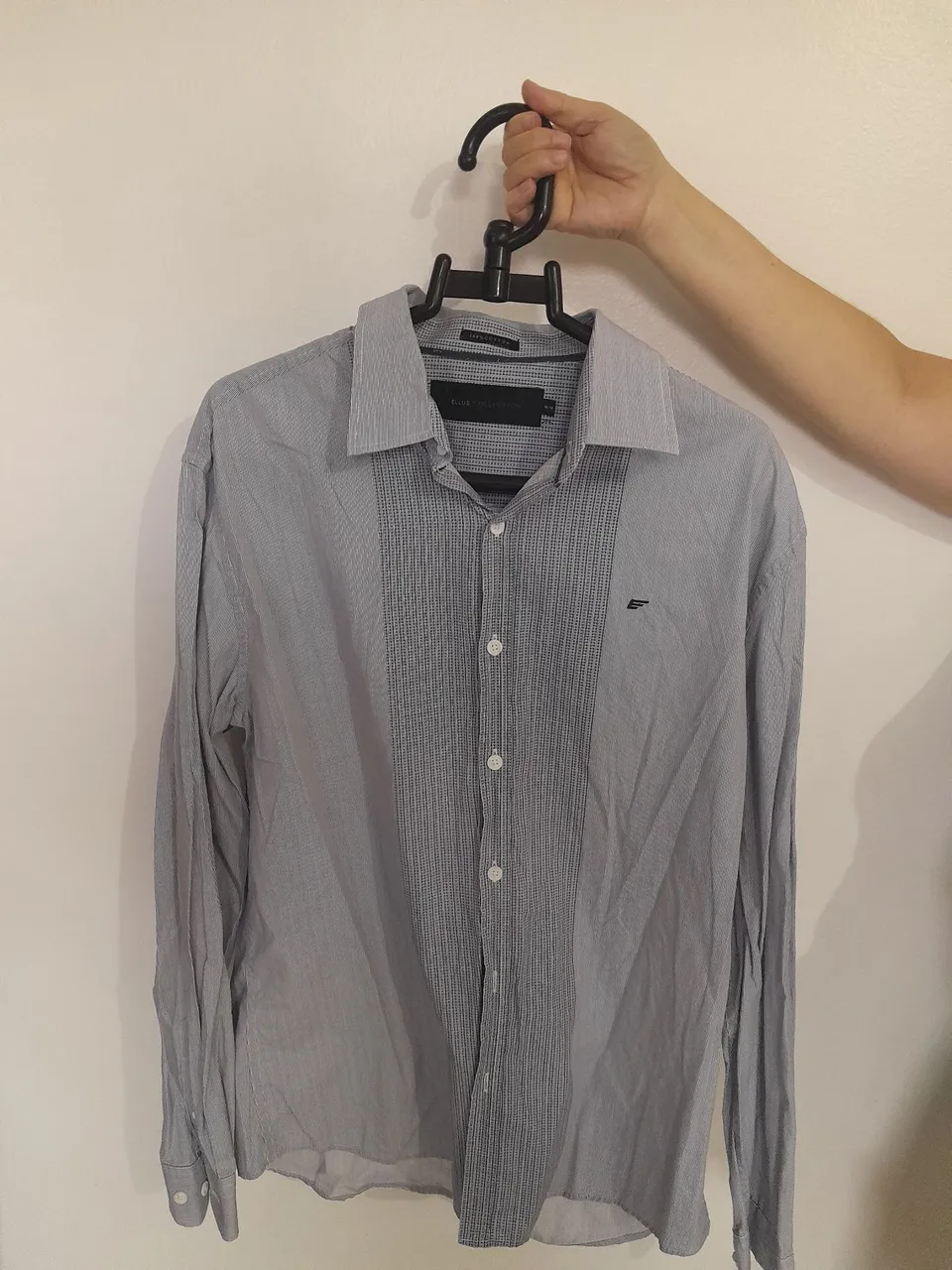 Camisa Social Listrada Cinza Masculina - ELLUS