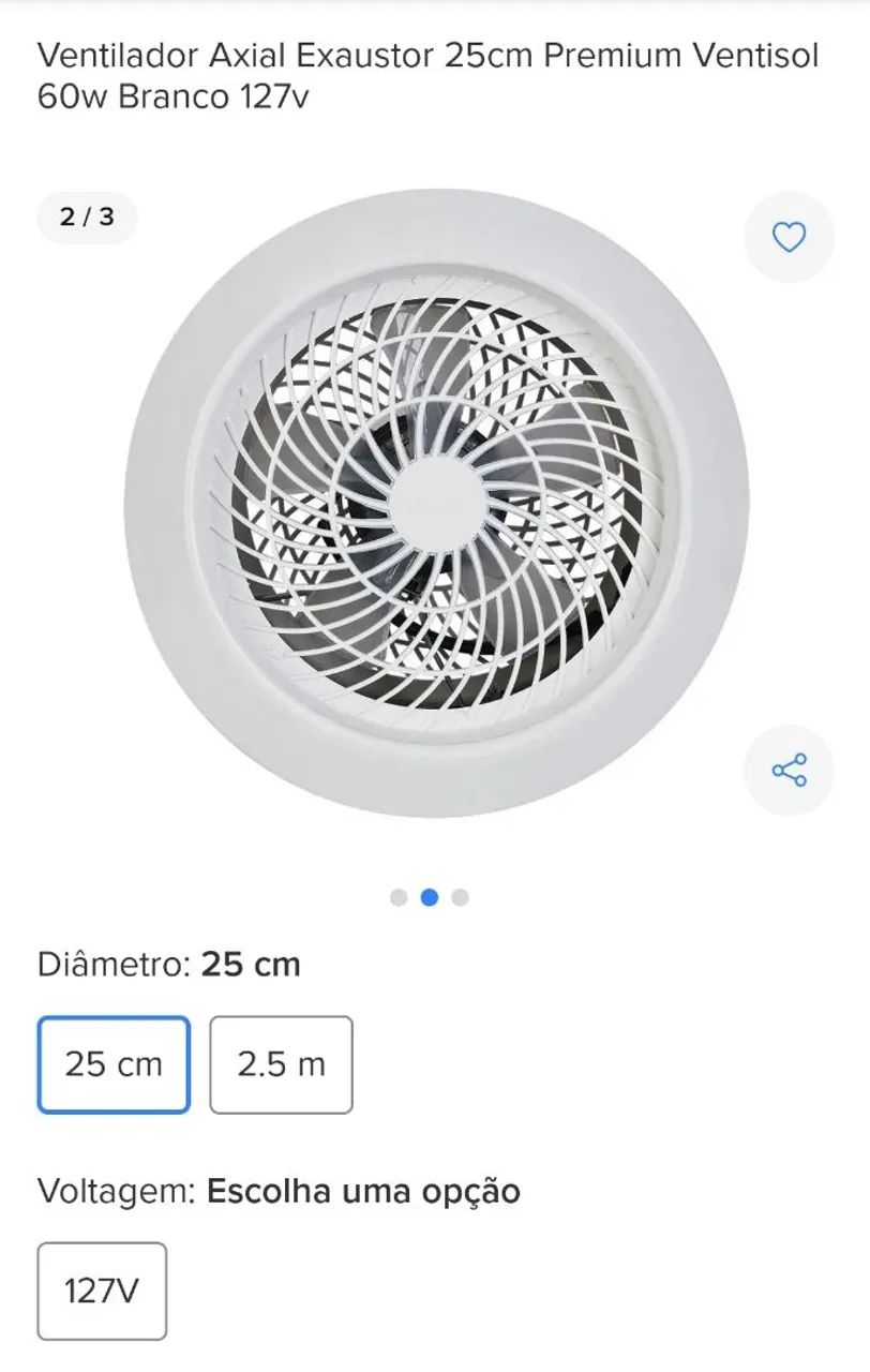 Ventilador Axial Exaustor 25cm Premium Ventisol 60w Branco 127v