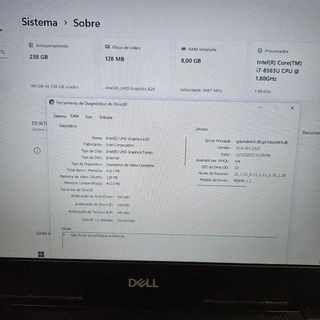 Notebook Dell i7 8th - 8Gb Ram - SSD - Foto 6