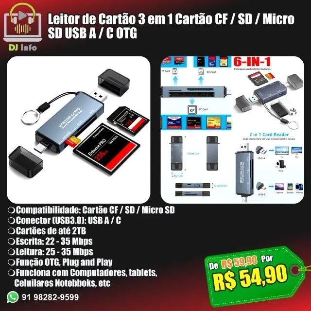 Hub Leitor de Cartão Universal SD Micro SD USB 3.0 7 em 1