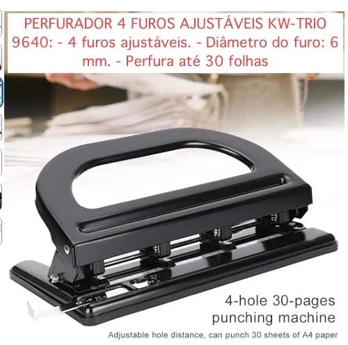 PERFURADOR  GRÁFICO AJUSTÁVEL  Perfuradora  4 FUROS KW-TRIO 9640  ATÉ 30FLS 