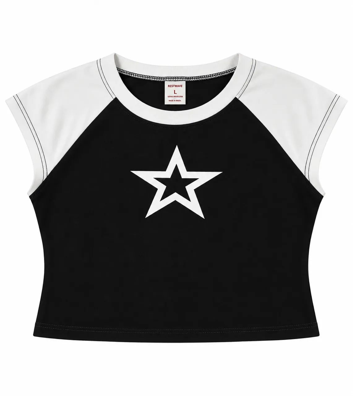 Cropped preto e branco com estampa de estrela