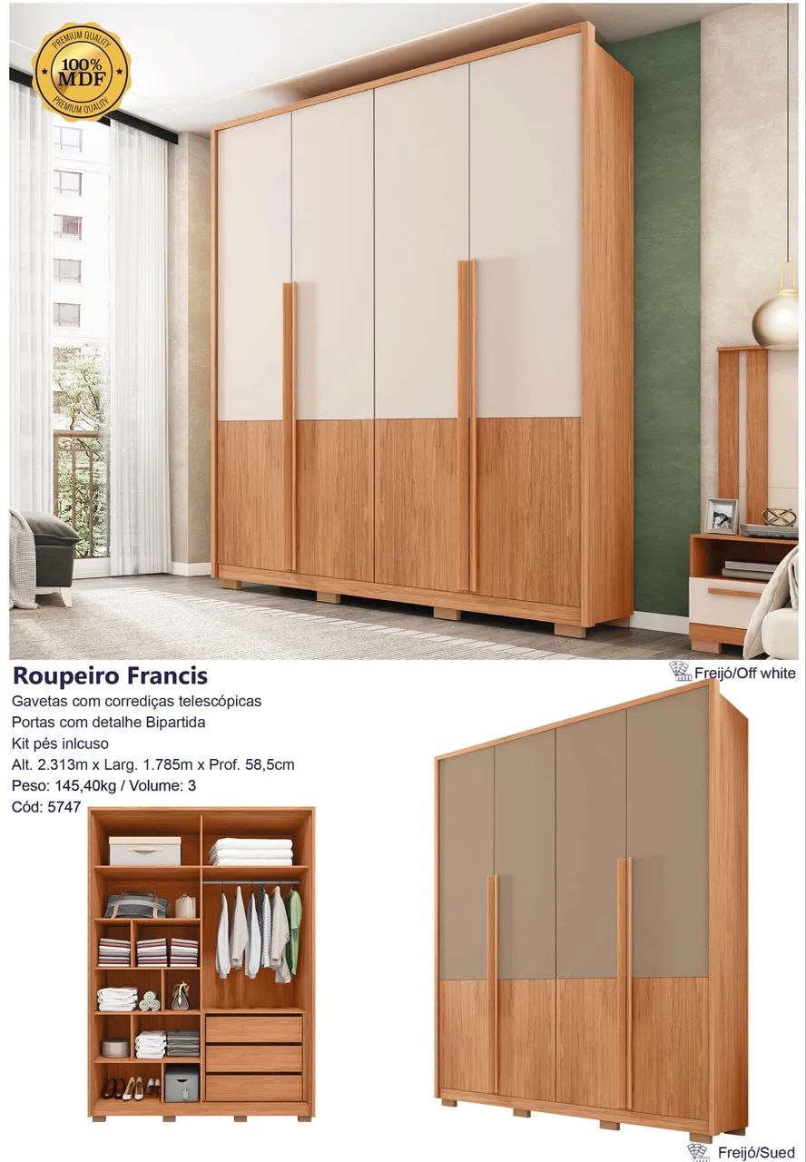 Guarda roupa Francis MDF - Promoção 