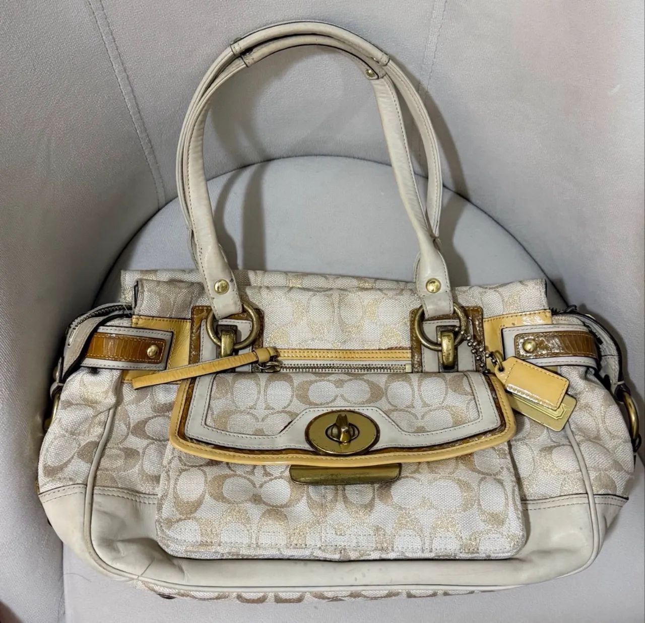 Bolsa Coach vintage satchel bege  - Foto 4