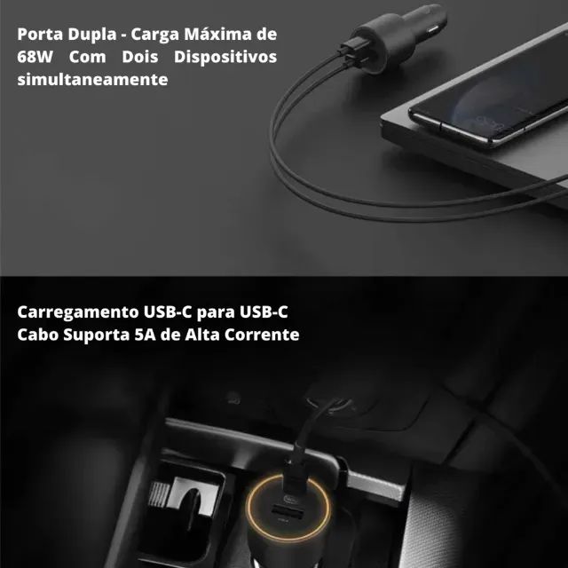 Carregador Veicular Xiaomi 100w Usb Duplo Tipo-a Tipo-c - Foto 3