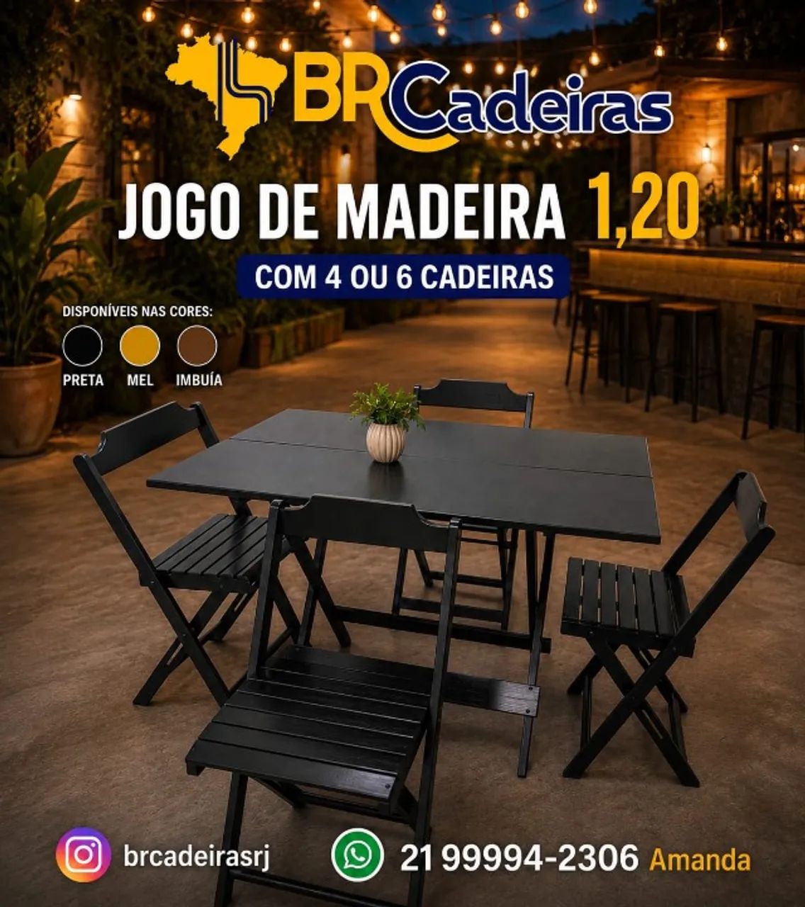 JOGO DE MESA COM CADEIRAS DE MADEIRA 1,20X70