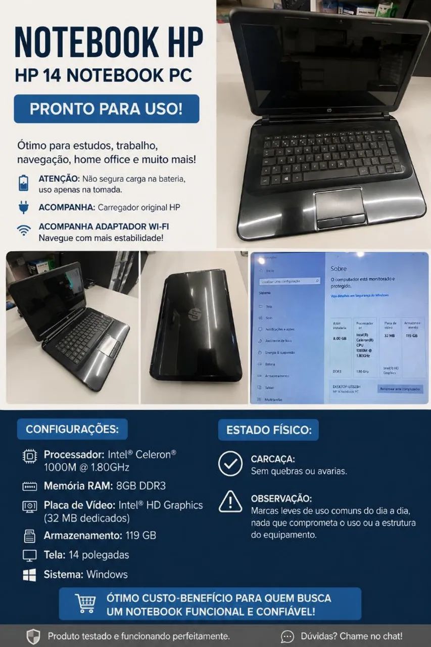 NOTEBOOK HP 14 NOTEBOOK PC - PRONTO PARA USO!