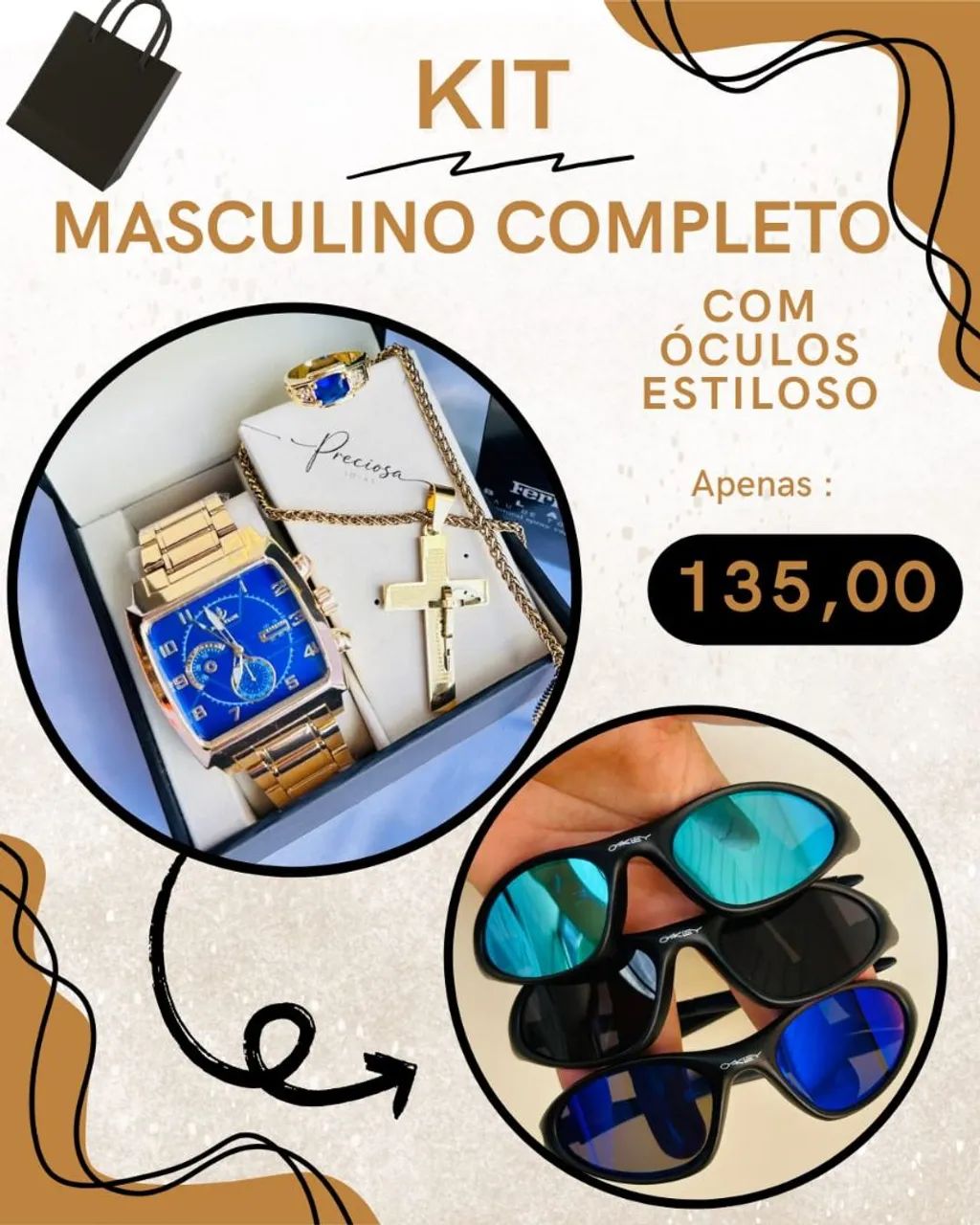 Relógio cordão anel e óculos estilo masculino  - Foto 2