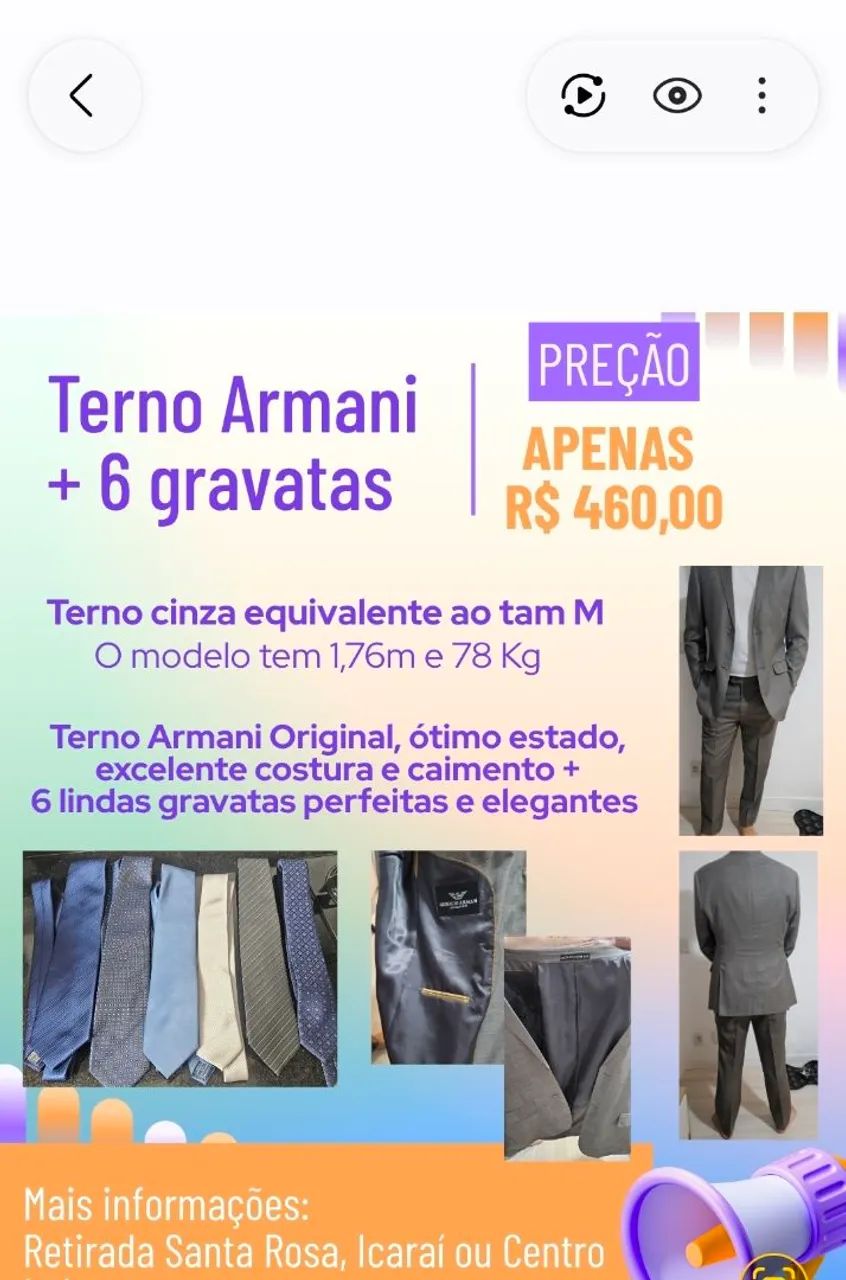 Terno Armani + 6 lindas gravatas 