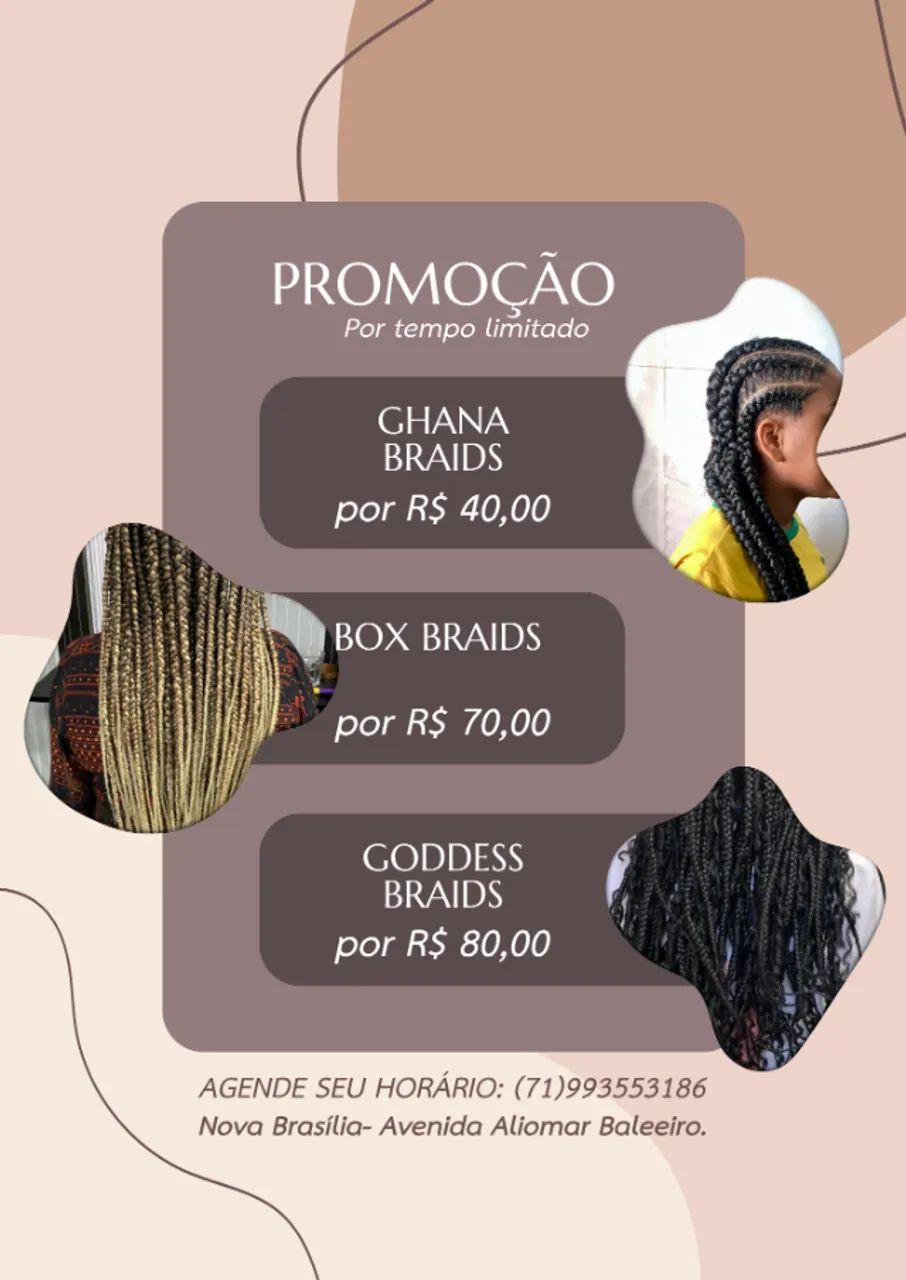 Tranças, Box Braids, ghana e mais.
