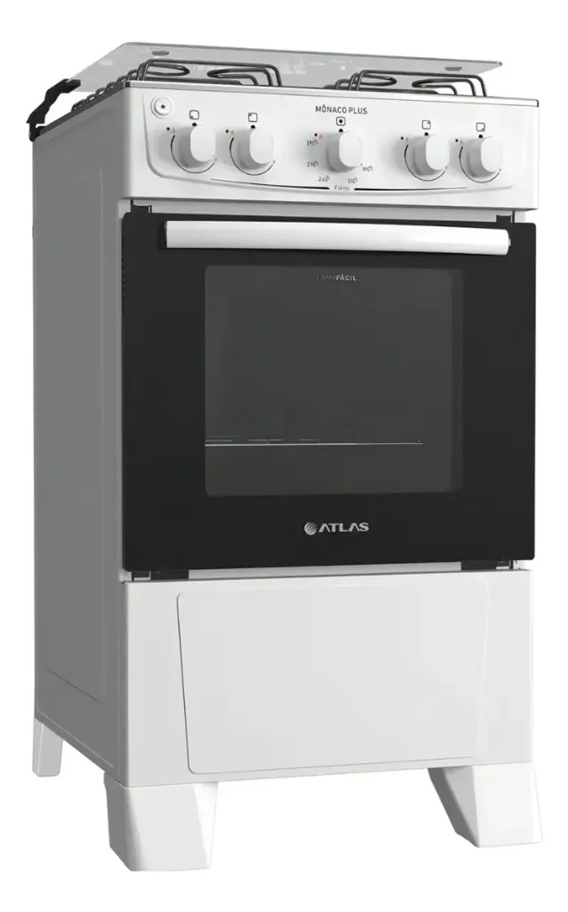 FOGAO 4 BOCAS BRANCO COM MESA INOX ATLAS MONACO PLUS BIVOLT 300000713 - Foto 5