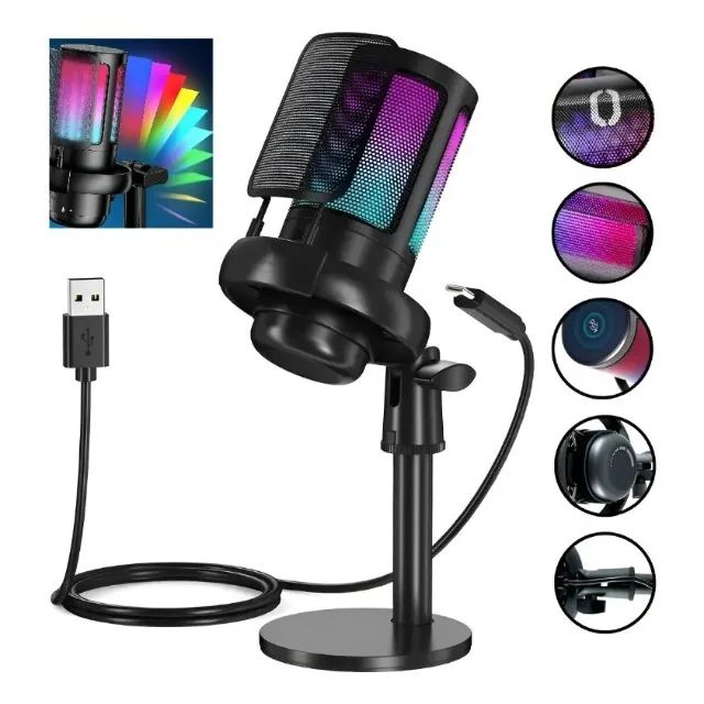 Microfone condensador Rgb usb tipo c stream lives - Foto 3